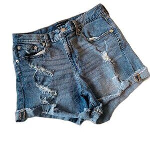 Aeropostale Women's Mom Shorts Size 8 Ripped Medium Wash High Waist Blue Denim
